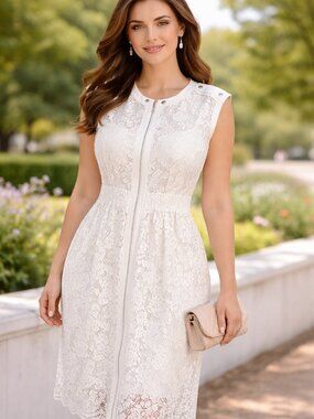 Rebecca Taylor Dress Lace Ivory SZ4 Font Zipper Romantic Sleeveless Derby Spring